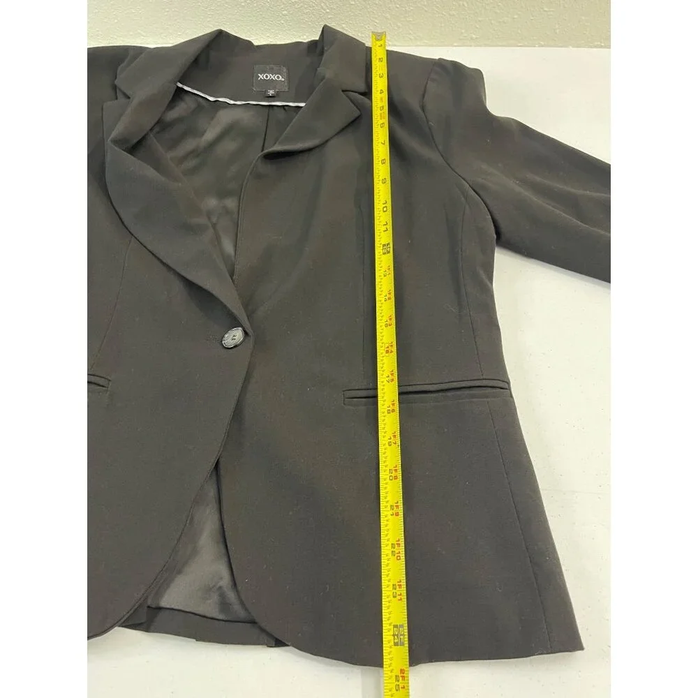 XOXO Women’s Black Blazer Size L Single Button Office Work Jacket - Picture 10 of 12